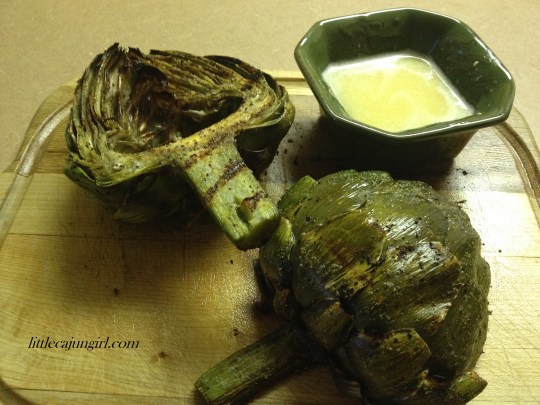 Grilled Artichoke with Garlic Butter Dipping Sauce: LittleCajunGirl.com