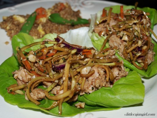 Asian Pork Lettuce Wraps with Broccoli Slaw: LittleCajunGirl.com